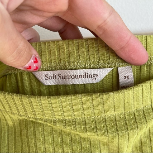 2X Soft Surroundings lime green off shoulder blouse ribbed Top blouse 3/4 sleeve - Picture 4 of 10